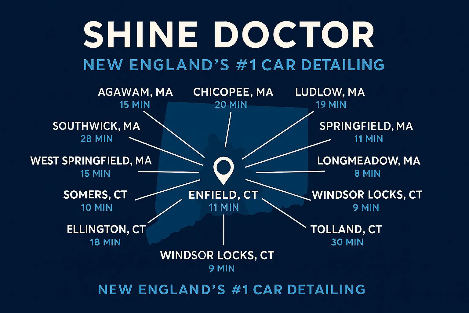 Map of areas served by Shine Doctor around Enfield CT